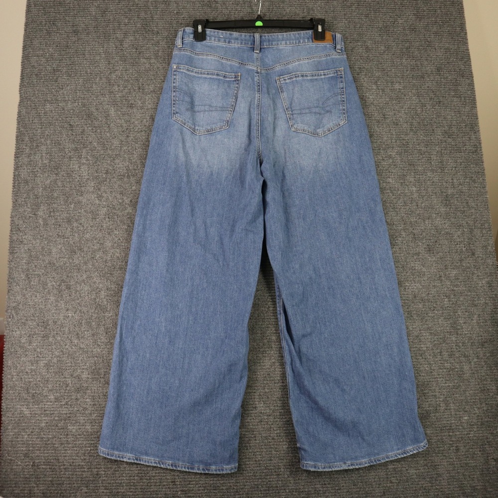American Eagle Baggy Wide Leg Jeans Womens 12 Super High Rise Stretch Denim - Picture 2 of 11